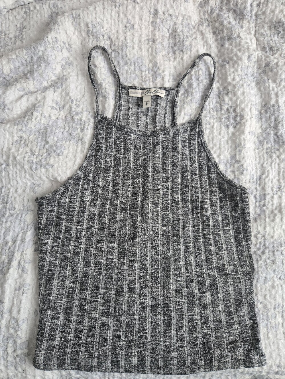 Express Grey Ribbed Tank Top - Casual Women's Scoop Neck